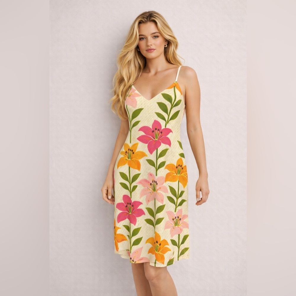 Floral Retro Lily Flower Garden Sleeveless Midi Colorful Dress Kentucky Oaks